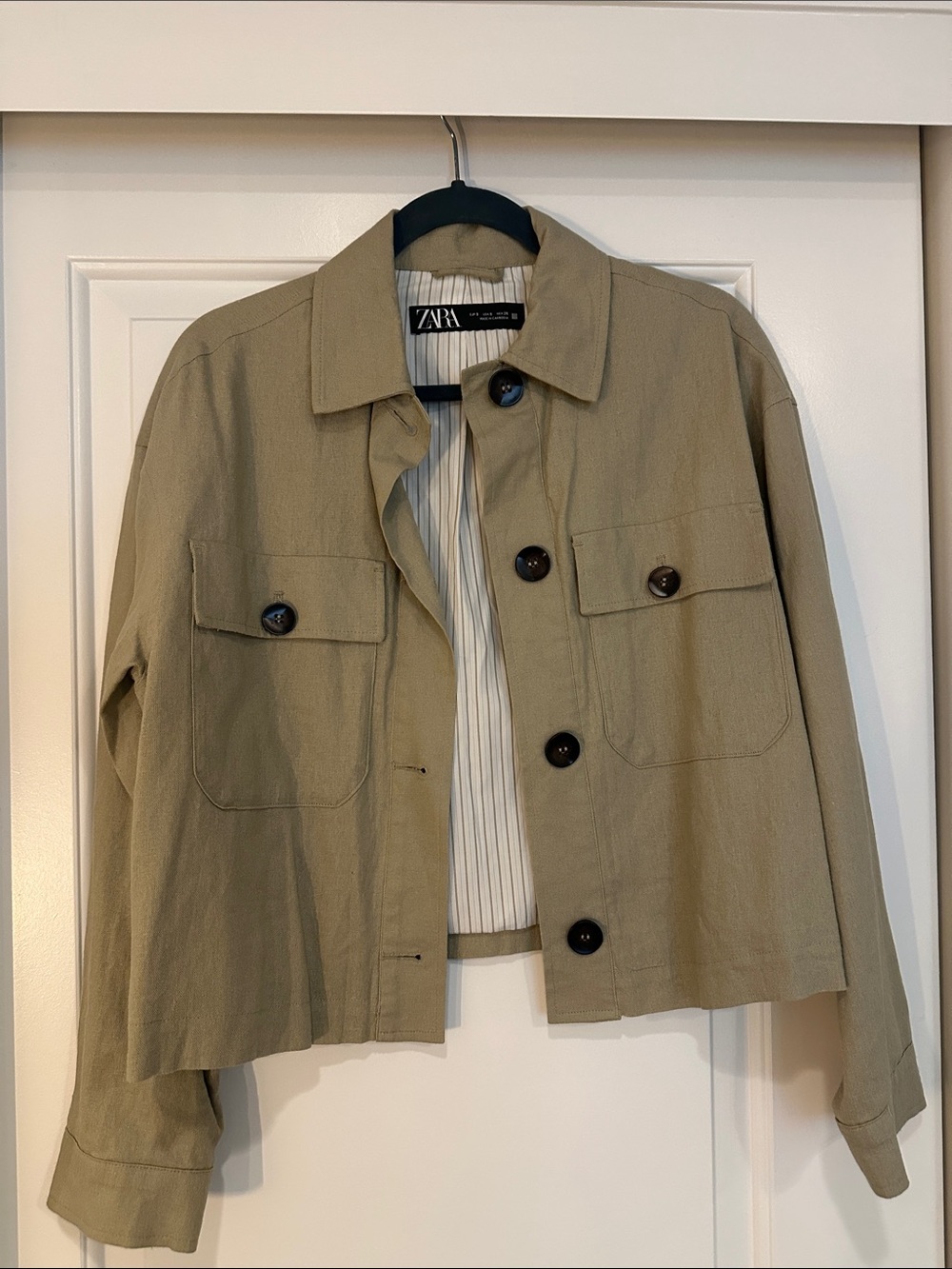 ZARA Taupe Green Utility Crop Jacket